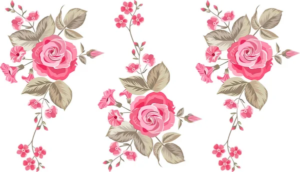 Rose Floral Textile Design Vector Digital Textile Design Fleur Feuilles — Image vectorielle