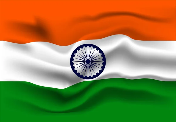 Ondeando Bandera India Bandera India Ondeando Vector Tricolor Indio Chakra — Vector de stock