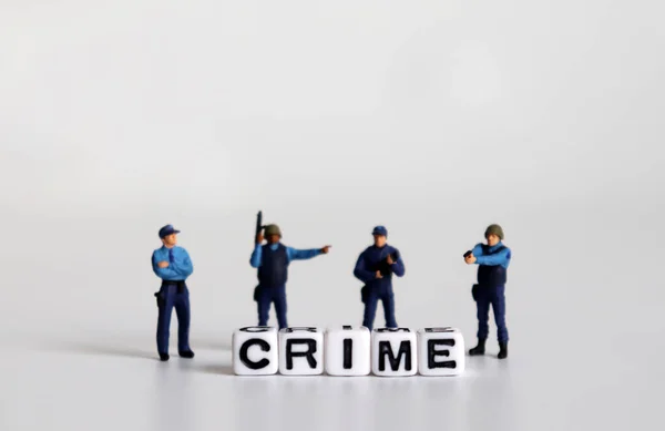 Texto Crimen Escrito Cubo Blanco Policía Combate Miniatura — Foto de Stock