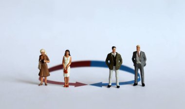 Minyatür insanlar. Kadın ve erkek arasındaki sosyal eşitlik kavramı..