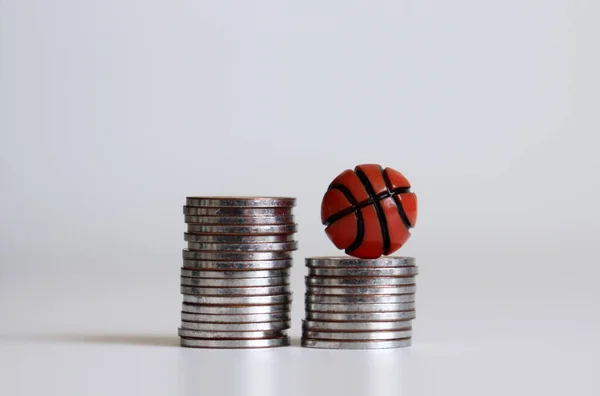 Two Pile Coins Miniature Basketball — Stock Photo, Image