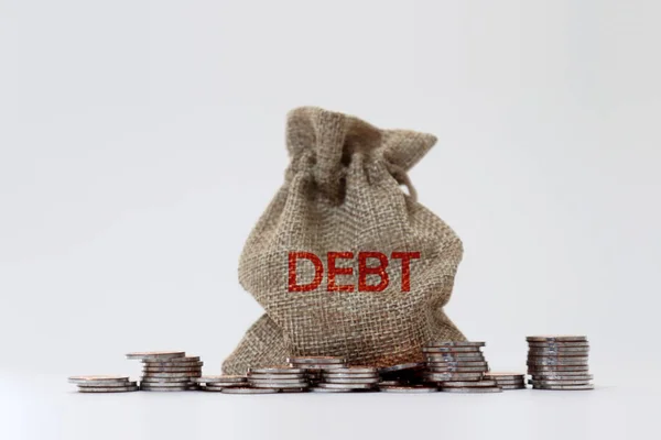 Bundle Bearing Word Debt Coin Piles — Stock Photo, Image