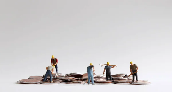 Trabalhadores Trabalhadores Por Dinheiro Moedas Pessoas Miniatura — Fotografia de Stock