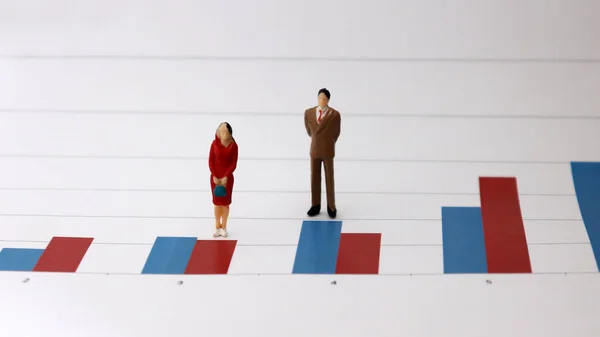 Personas Miniatura Pie Gráfico Barras Concepto Aplicación Normas Diferentes Hombres — Foto de Stock