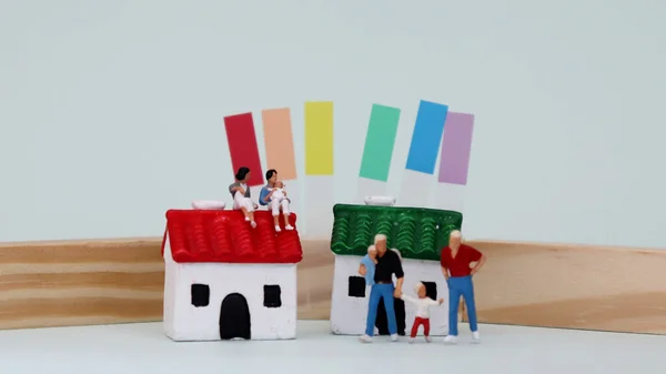 Etikett Regenbogenfarben Und Homosexuelle Paarfamilien Miniaturformat — Stockfoto
