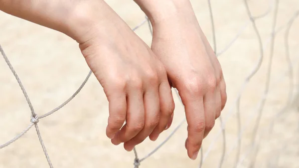 Woman Her Hands White Nets — Stock Photo, Image