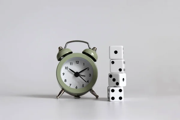 Alarm Clock Pile Dice — Stock Photo, Image