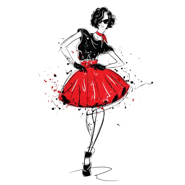 Fashion girl in sketch-style. Fashion woman portrait. — Stock Photo, Image