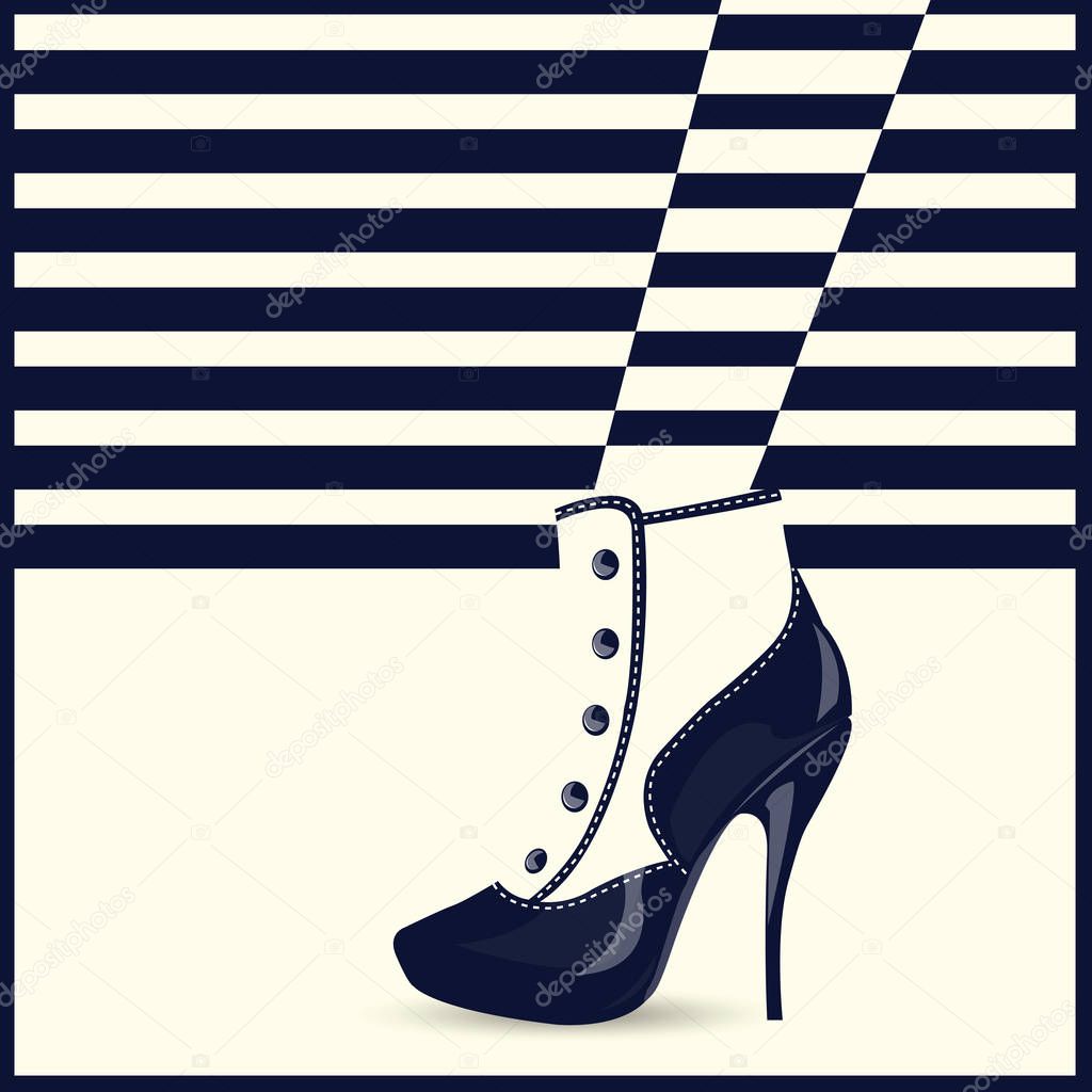 Woman legs in fashion high heels shoes.
