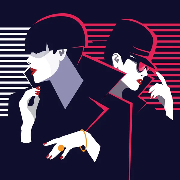 Dos mujeres de moda en el estilo pop art . — Vector de stock