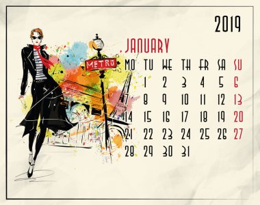 Ocak. Kız moda olan 2019 Avrupa takvimi