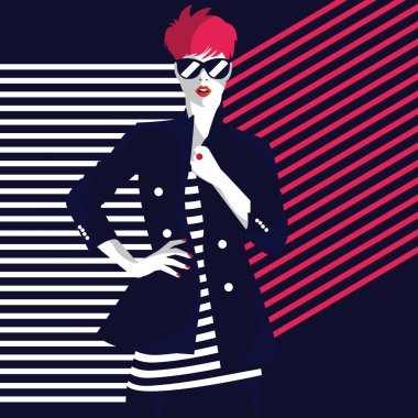 Kadın moda stil pop sanat. Şık illüstrasyon