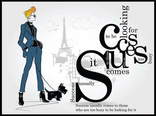 Success quote with fashion woman in sketch style. — Stock Vector