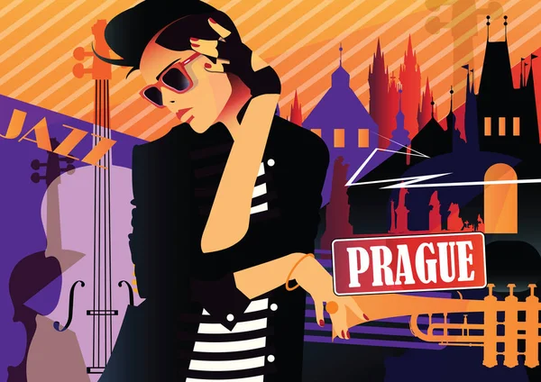 Donna di moda in stile pop art a Praga . — Vettoriale Stock