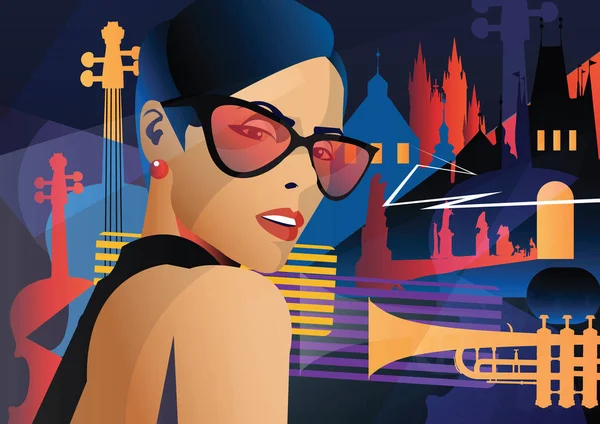 Fashion woman in style pop art in Prague. — Stock Vector