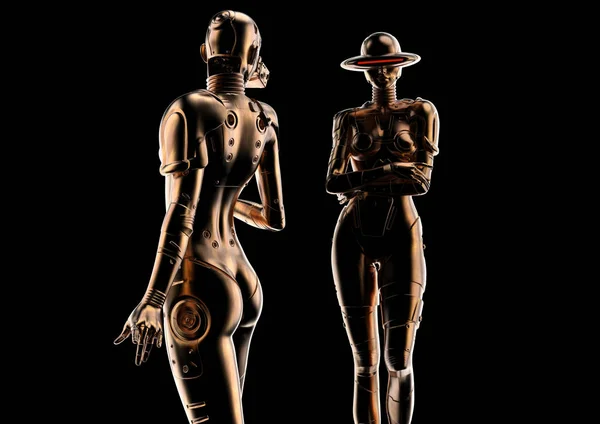 3D illustration med två mode robotar kvinnor — Stockfoto