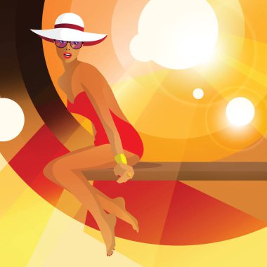 Bir plajda tarzı pop Sanatta kadın moda.