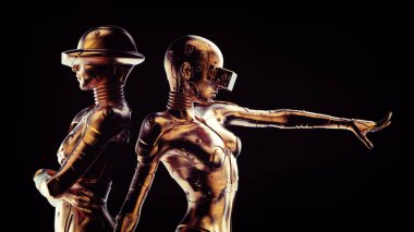 Siyah arka plan üzerinde iki moda robotlar.