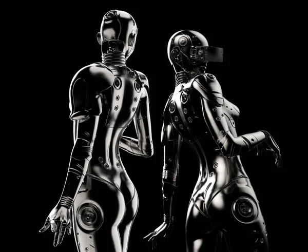 Zwei Mode-Roboter auf schwarzem Hintergrund. — Stockfoto