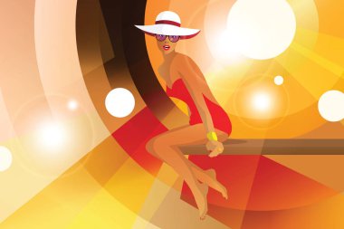 Bir plajda tarzı pop Sanatta kadın moda.