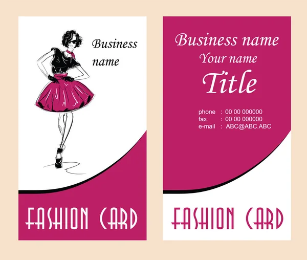 Επαγγελματικές κάρτες με μόδας γυναίκα. Εικονογράφηση διάνυσμα — Διανυσματικό Αρχείο