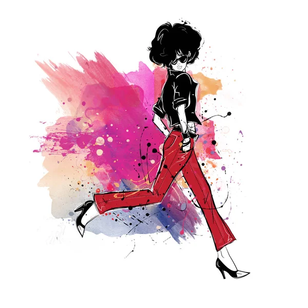 Fashion girl in sketch-style. — Stock Photo, Image