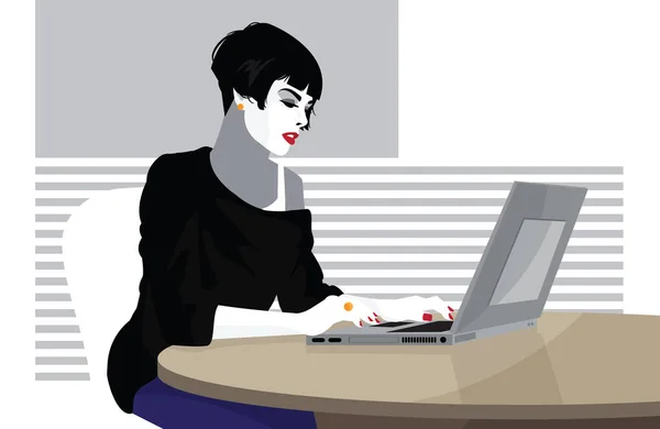 女商人正在做笔记本电脑. — 图库矢量图片