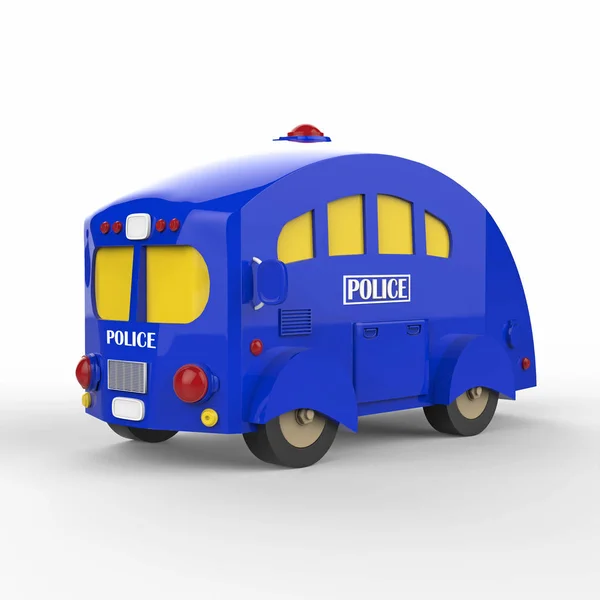 Beyaz zemin üzerine mavi polis otobüs. 3D render — Stok fotoğraf