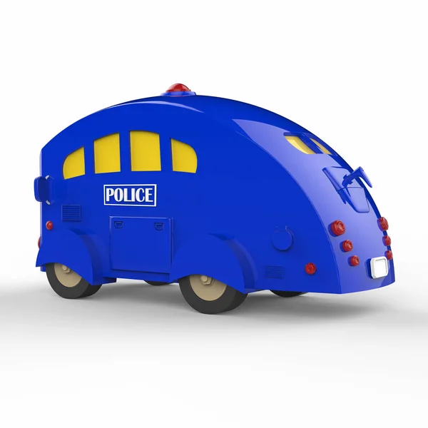 Beyaz zemin üzerine mavi polis otobüs. 3D render — Stok fotoğraf