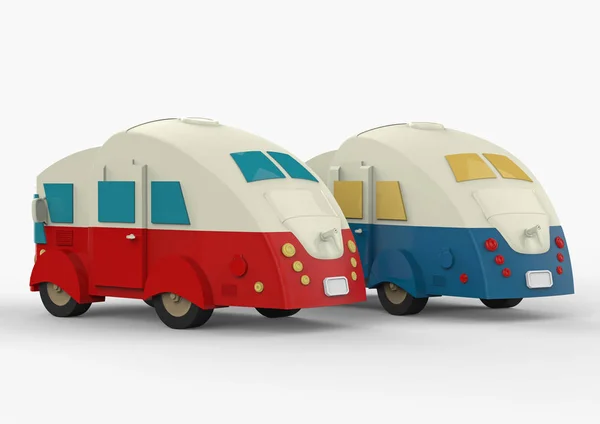 Carros de acampamento vintage para toda a família. Renderização 3d — Fotografia de Stock