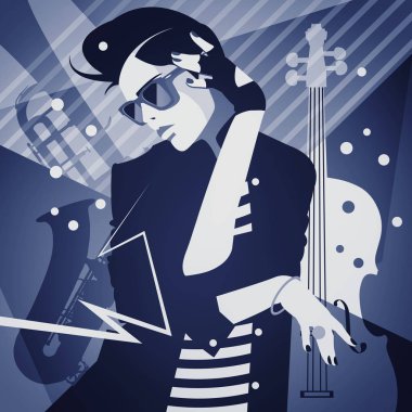 Stil pop art moda kadın. Caz afişi