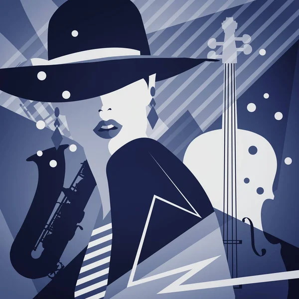Moda Kobieta w stylu pop-art. Plakat jazzowy — Zdjęcie stockowe