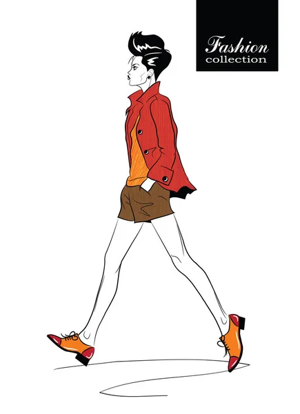 Fashion girl dans le style de croquis sur un fond blanc . — Image vectorielle