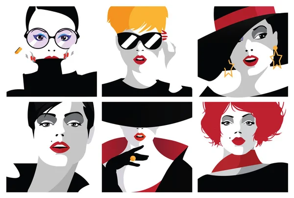 Ritratti di gruppo di donne di moda in stile pop art . — Vettoriale Stock