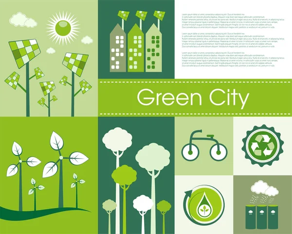 Green Eco City Living Concept Tiled Layout Format Copy Space — Stock Vector