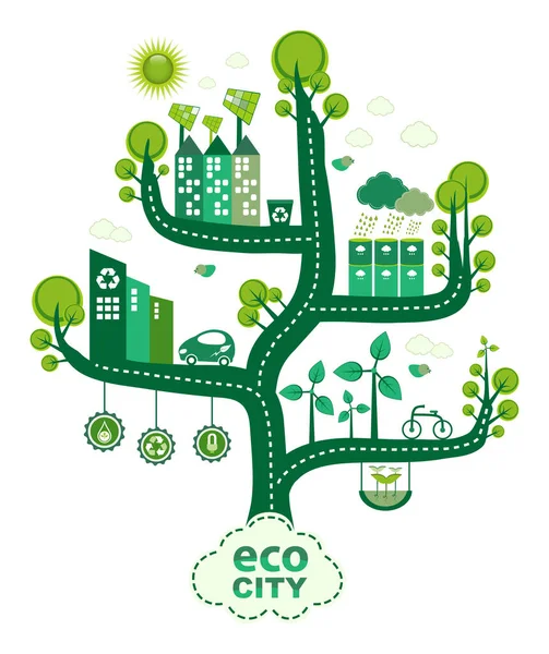 Green Eco City Living Tree Concept — Stock Vector