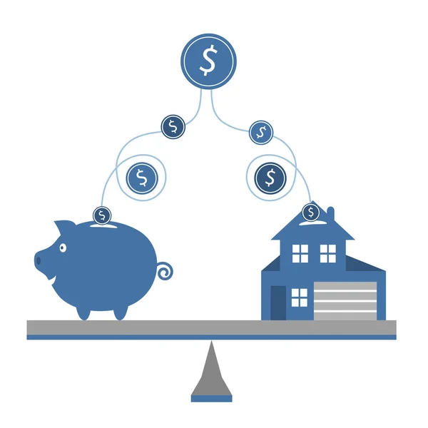 Concepto Inversión Préstamo Hipotecario Igualdad Dinero Destinado Ahorro Inversión Inmobiliaria — Vector de stock