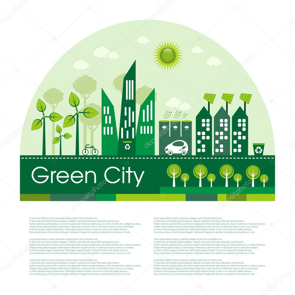 Green Eco-City living concept. Add your own text.