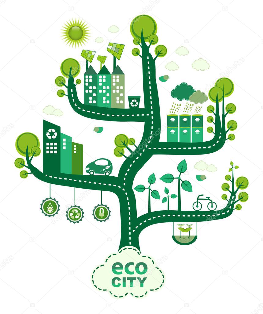 Green Eco City living tree concept.