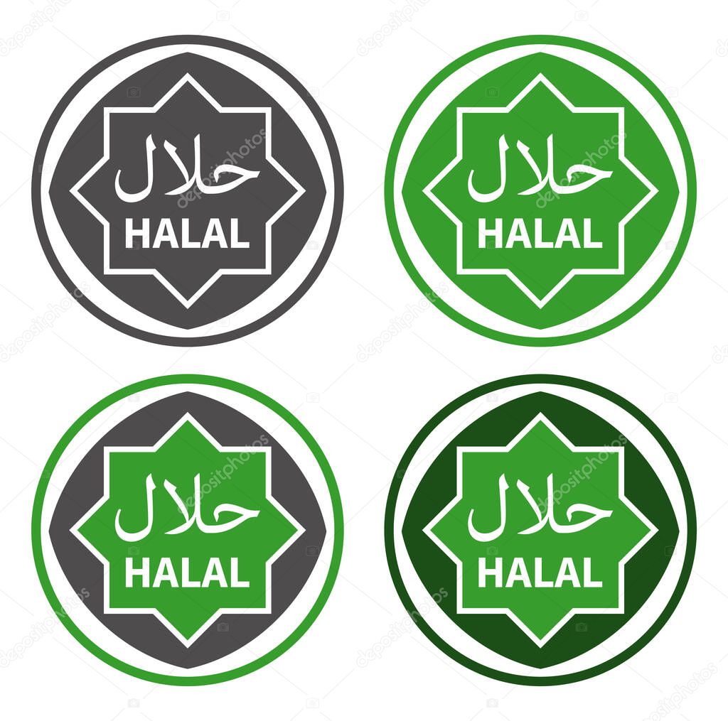 Flat design of Halal food product labels.