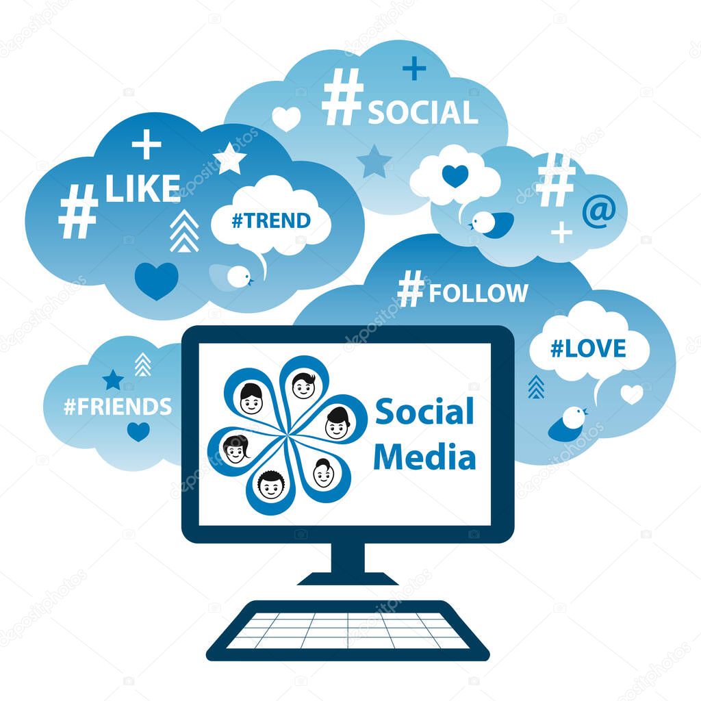 Social media communication concept. Online users follow friends and trending topics.