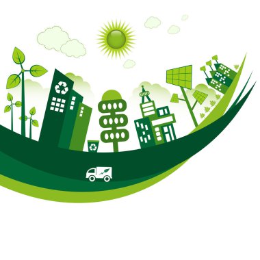 Yeşil Eko Şehri yaşam konsepti. Kendi metnin için alanı kopyala.