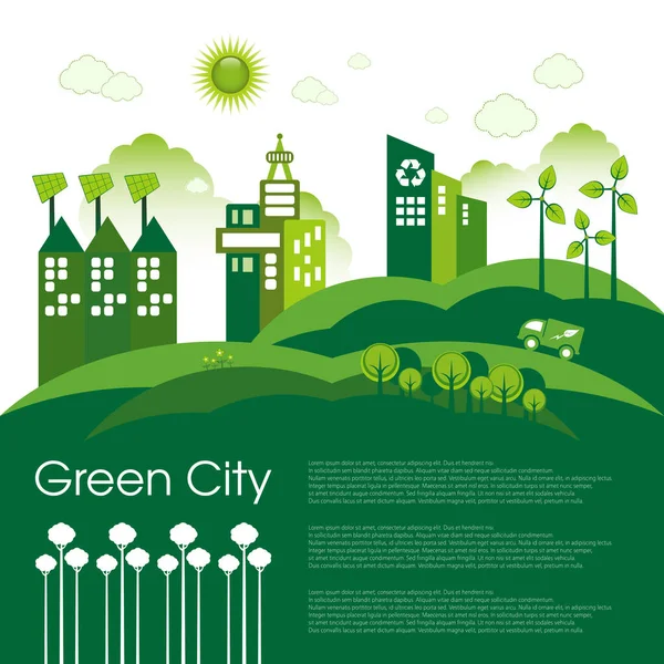 Green Eco City Living Concept — Stock Vector