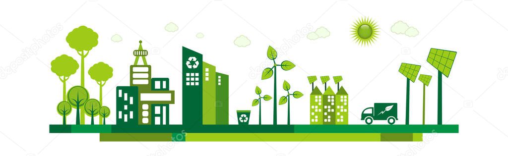 Green Eco city living concept.