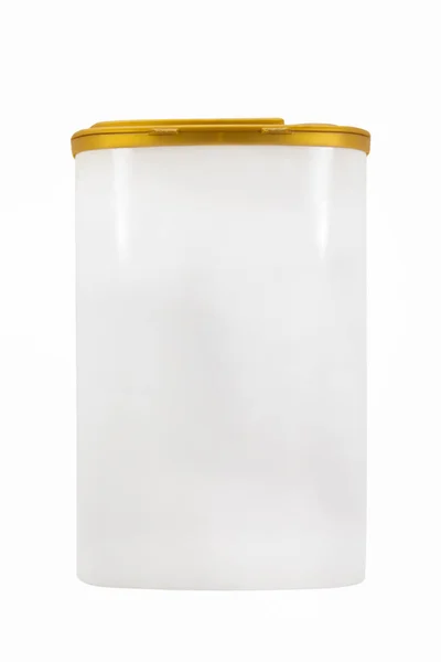 Close Van Een Witte Plastic Container Geïsoleerd — Stockfoto