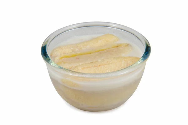 Banana Leche Coco Aislada Sobre Fondo Blanco Postre Tradicional Tailandés —  Fotos de Stock