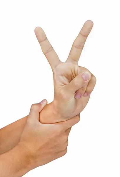 Hand Showing Sign Victory Isolated White Background — Stock Photo, Image