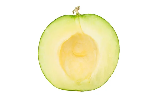 Metà Melone Melone Isolato Fondo Bianco — Foto Stock