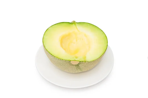 Hälften Kantaloupe Melon Isolerad Vit Bakgrund — Stockfoto