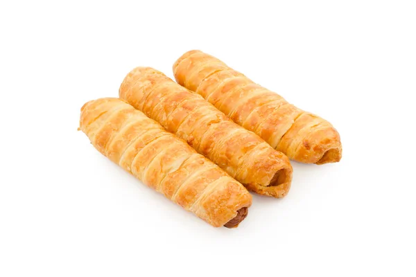 Croissant Hotdog Roll Witte Achtergrond — Stockfoto